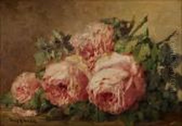 Pink Roses Oil Painting by Franz Bischoff