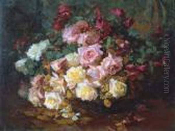 A Mixed Bouquet Of Roses Oil Painting by Franz Bischoff