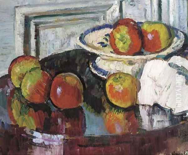 Still life with apples Oil Painting by George Leslie Hunter