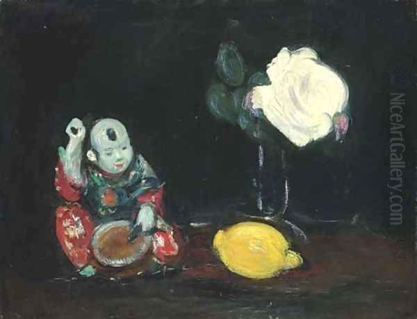 The drummer, rose and lemon Oil Painting by George Leslie Hunter