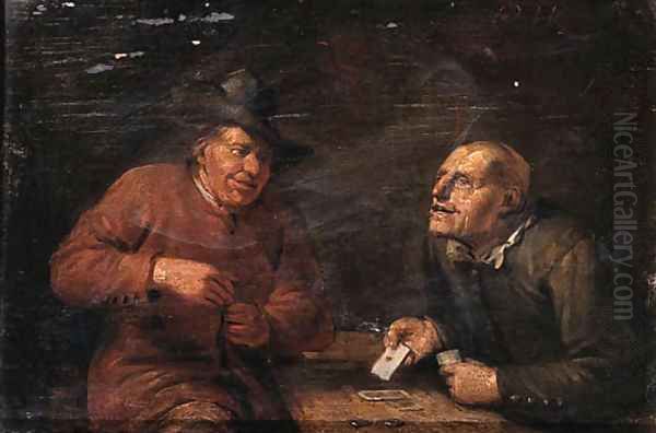 Boors playing cards at a table Oil Painting by Egbert van, the Younger Heemskerck