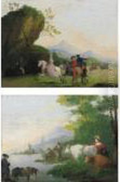 Paesaggio Con Cavalieri Oil Painting by Giuseppe Bernardino Bison