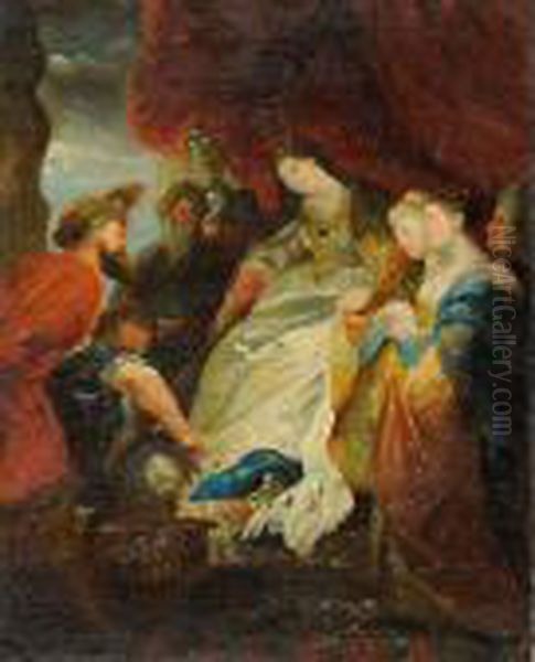 Rode Antenope Al Cospetto Di Erodie E Salome Oil Painting by Giuseppe Bernardino Bison