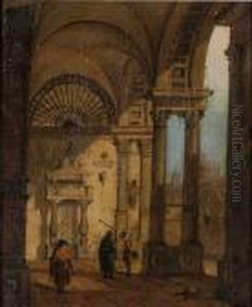 Portique Venitien Anime De Promeneurs Oil Painting by Giuseppe Bernardino Bison