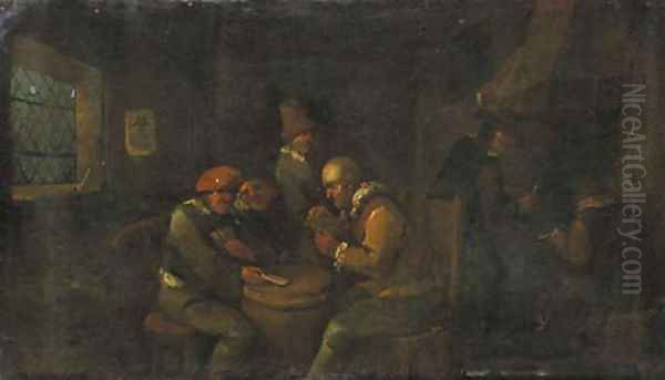 Boors, playing at cards in an inn Oil Painting by Egbert van, the Younger Heemskerck