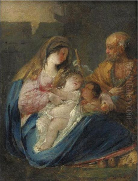 Sacra Famiglia Con San Giovannino Oil Painting by Giuseppe Bernardino Bison