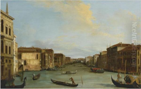 View Of The Grand Canal, Venice,
 Looking Northeast From The Palazzo Balbi To The Rialto Bridge Oil Painting by Giuseppe Bernardino Bison