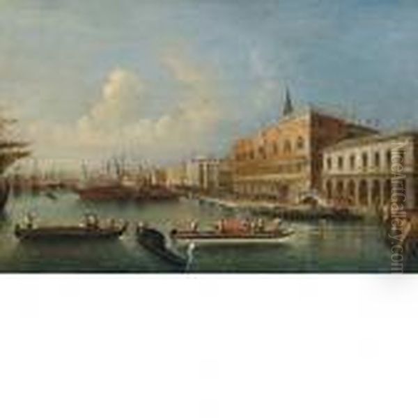 Veduta Del Molo Con La Prigioni E Il Palazzo Ducale Ripresi Dalbacino Di San Marco Oil Painting by Giuseppe Bernardino Bison