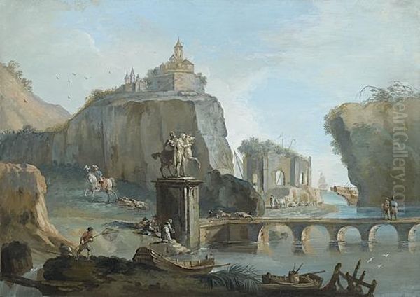 Paysage Anime De Ruines Et De Differents Personnages Oil Painting by Giuseppe Bernardino Bison