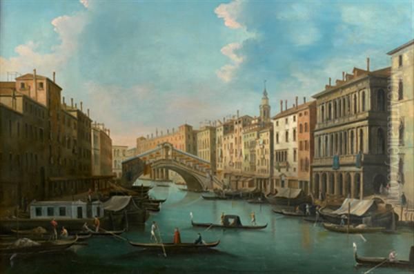 Vue Du Grand Canal Avec Le Pont Du Rialto Oil Painting by Giuseppe Bernardino Bison