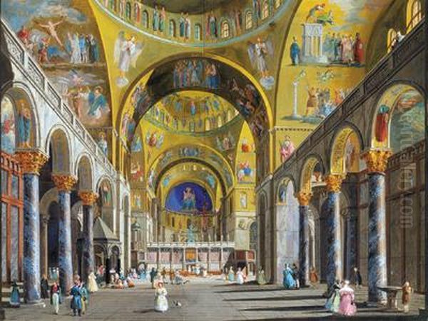 Interni Della Basilica Di San Marcoa Venezia Oil Painting by Giuseppe Bernardino Bison