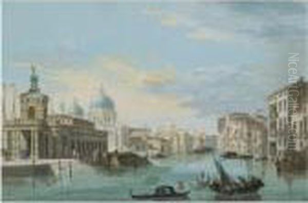 Venice, A View Of The Entrance To The Grand Canal With The Puntadella Dogana Oil Painting by Giuseppe Bernardino Bison