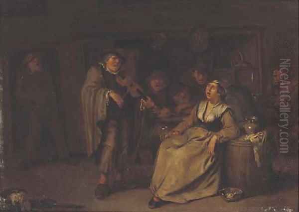 Boors making music and drinking in an inn Oil Painting by Egbert van, the Younger Heemskerck