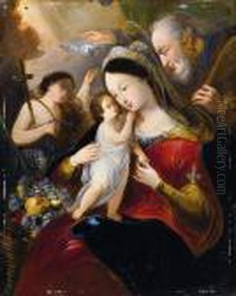 Sacra Famiglia Con San Giovannino Oil Painting by Giuseppe Bernardino Bison