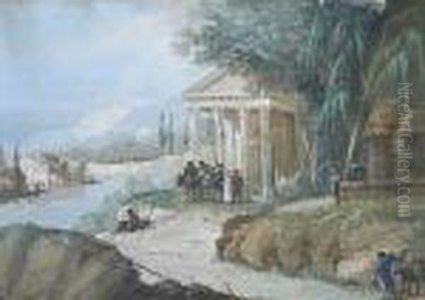 Pescatori Nei Pressi Del Tempio Oil Painting by Giuseppe Bernardino Bison