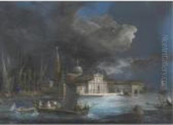 Venezia, San Giorgio Maggiore Sotto La Luna Oil Painting by Giuseppe Bernardino Bison