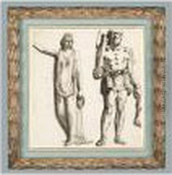 Etudes De Deux Figures Antiques 
[, Study Of Two Antique Figures, Pen And Black Ink, Grey Wash ] Oil Painting by Giuseppe Bernardino Bison