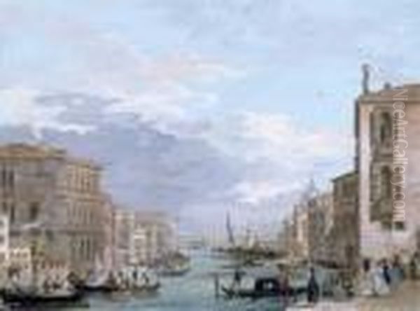 The Grand Canal, Venice, Looking East From The Campo Di San Vio, With The Palazzo Corner Oil Painting by Giuseppe Bernardino Bison