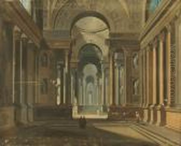 Interno Di Una Chiesa Oil Painting by Giuseppe Bernardino Bison