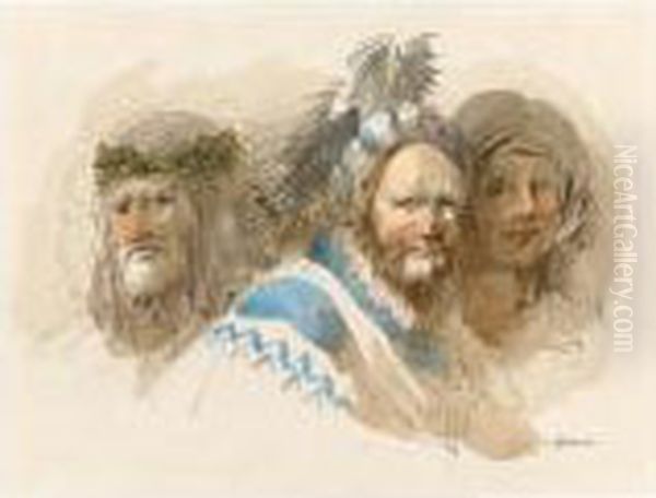 Three Oriental Heads Oil Painting by Giuseppe Bernardino Bison