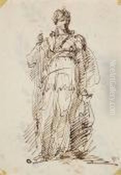 A Standing Woman In Classical Dress Oil Painting by Giuseppe Bernardino Bison