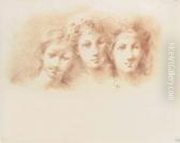 Three Female Heads, Perhaps For The Three Graces Oil Painting by Giuseppe Bernardino Bison