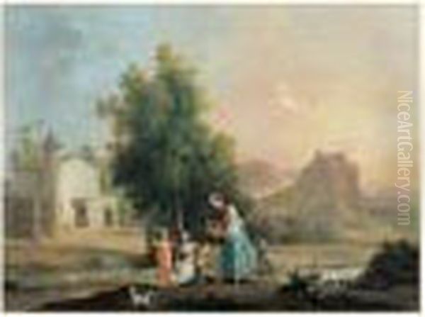 Famille Pique-niquant Dans Un Paysage De Riviere Oil Painting by Giuseppe Bernardino Bison