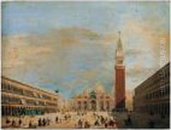 Venice, A View Of The Piazza San Marco Looking East Towards The Basilica Oil Painting by Giuseppe Bernardino Bison