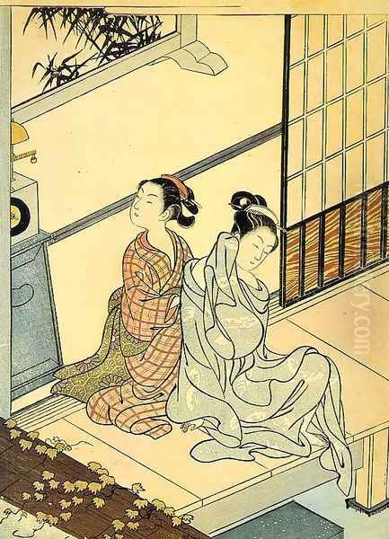 Eight Views- The Evening Bell Oil Painting by Suzuki Harunobu