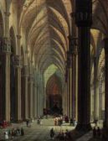 The Nave Of The Duomo, Milan, Looking East Oil Painting by Giuseppe Bernardino Bison