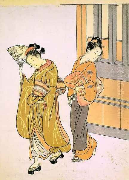 Eight Views- Early Morning Mist in Ogi Oil Painting by Suzuki Harunobu