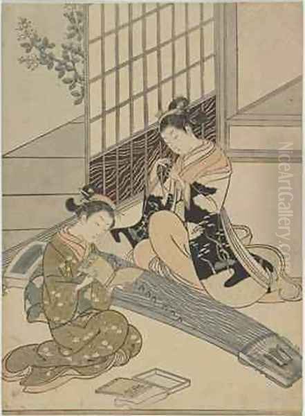 Descending Geese of the Koto Oil Painting by Suzuki Harunobu