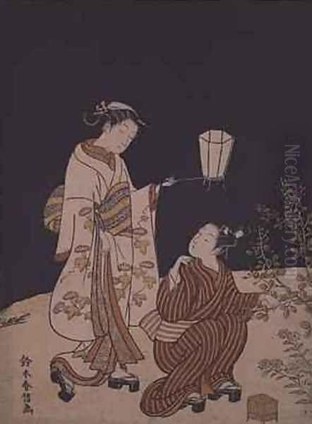 Collecting insects by lamplight Oil Painting by Suzuki Harunobu