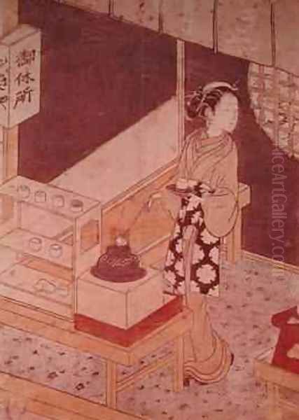 Servant Making Tea Oil Painting by Suzuki Harunobu