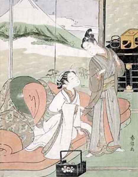 Lover Taking Leave of a Courtesan Oil Painting by Suzuki Harunobu