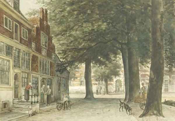 Daily activities on the quay in Hoorn Oil Painting by Willem De Haas Hemken