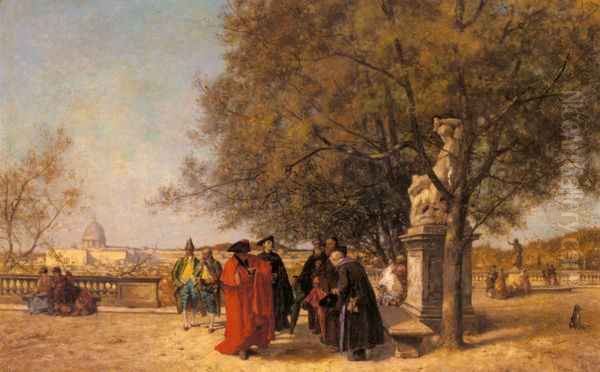 The Greeting In The Park Oil Painting by Ferdinand Heilbuth