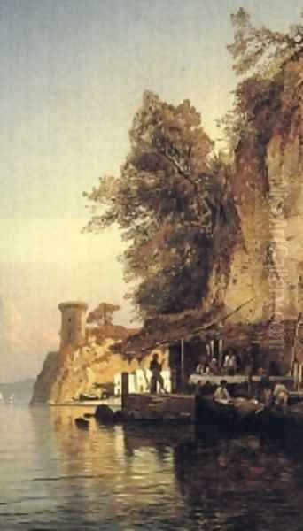 Italian Fisherfold By The Sea Southern Italy Oil Painting by Corrodi Hermann David