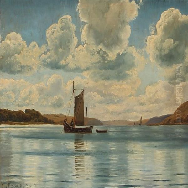 Sailing Boats At Mariager Fiord, Denmark Oil Painting by Christian Vigilius Blache