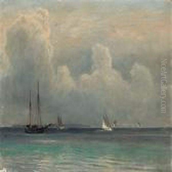 Seascape With Sailing Ships In The Great Sound Oil Painting by Christian Vigilius Blache