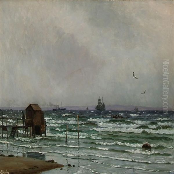 Overcast Day At A Danish Coast Oil Painting by Christian Vigilius Blache