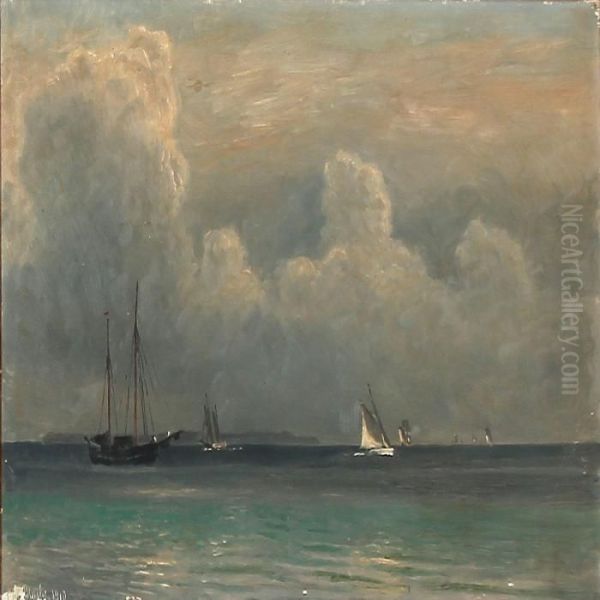 Seascape With Sailing Ships On The Sea Oil Painting by Christian Vigilius Blache