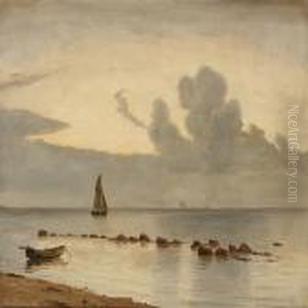 Coastal Scene With Ships, Morning Oil Painting by Christian Vigilius Blache