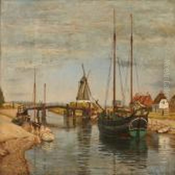 Summer's Day At Karrebaeksminde Mill, Denmark Oil Painting by Christian Vigilius Blache