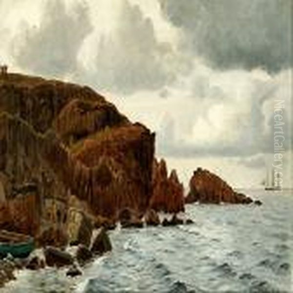 Coastal Scene Fromkullen With An Artist At His Easel Oil Painting by Christian Vigilius Blache