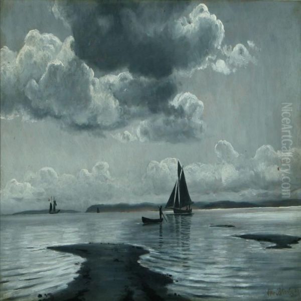 Seascape Withsailing Boats Oil Painting by Christian Vigilius Blache