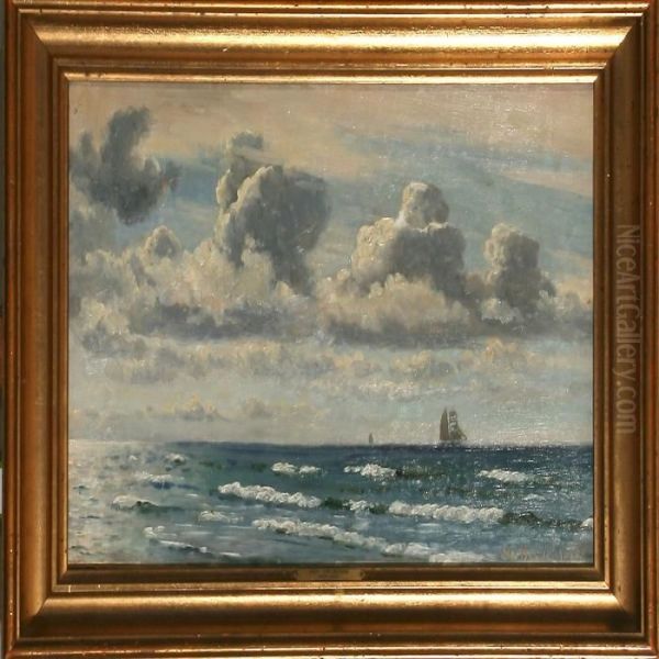 Marine With Sailingships Oil Painting by Christian Vigilius Blache