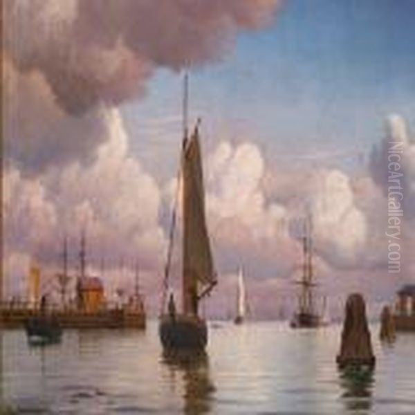 Summer Evening In A Harbour Oil Painting by Christian Vigilius Blache