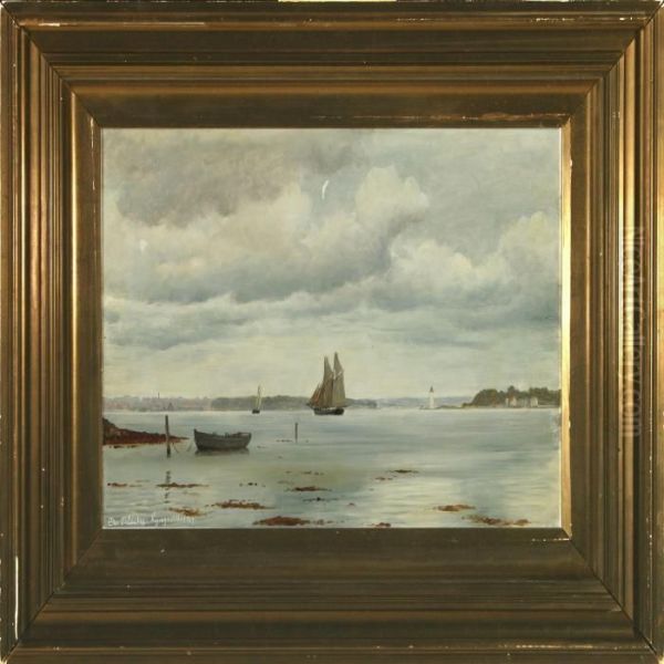 Marine With Sailingships At Lyngs Odde In The Little Belt, Denmark Oil Painting by Christian Vigilius Blache