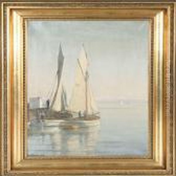 Sailing Boats At Thequay Oil Painting by Christian Vigilius Blache